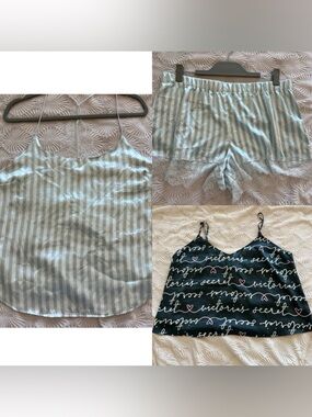 Victoria's Secret pale Blue White Striped Lace-Trim Pajama Set XL&L grey cami XL